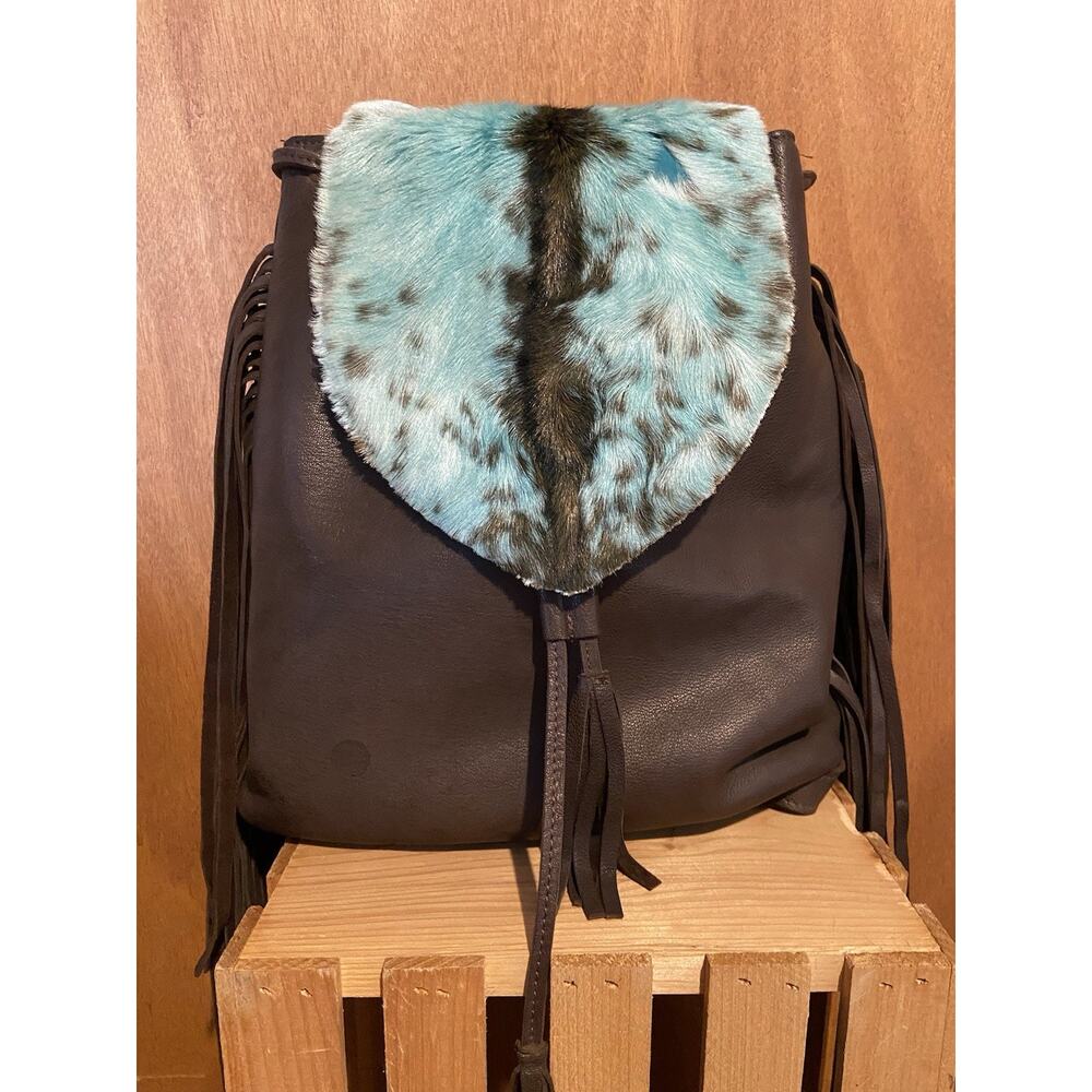 American Darling Turquoise Hide & Leather Backpack Fringe Boho Western Bag